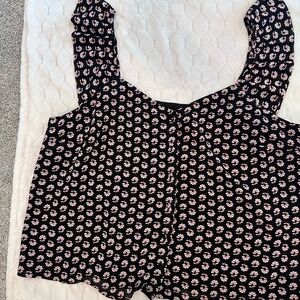 J. Crew Black and Red Floral Off Shoulder Cap Sleeve Top